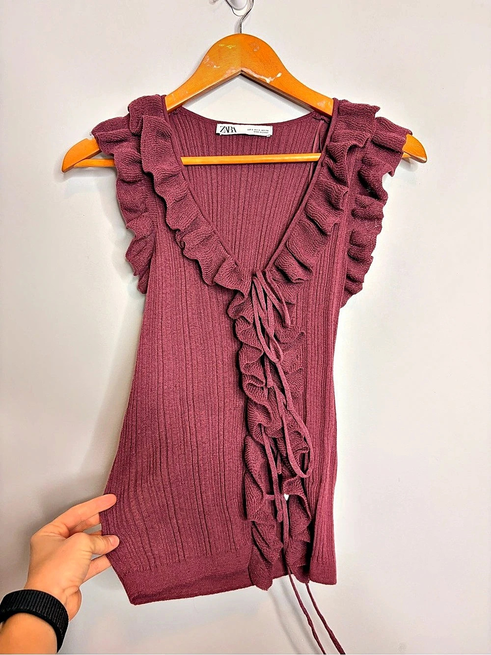 Zara Ruffle Tie-Front Tank in Purple Size Medium